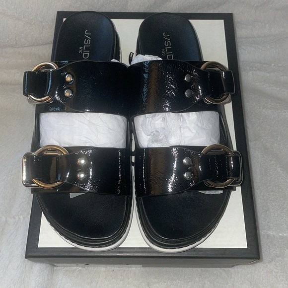 NWT J/SLIDES BAHA Black Naplak Leather Sandal - Picture 7 of 14